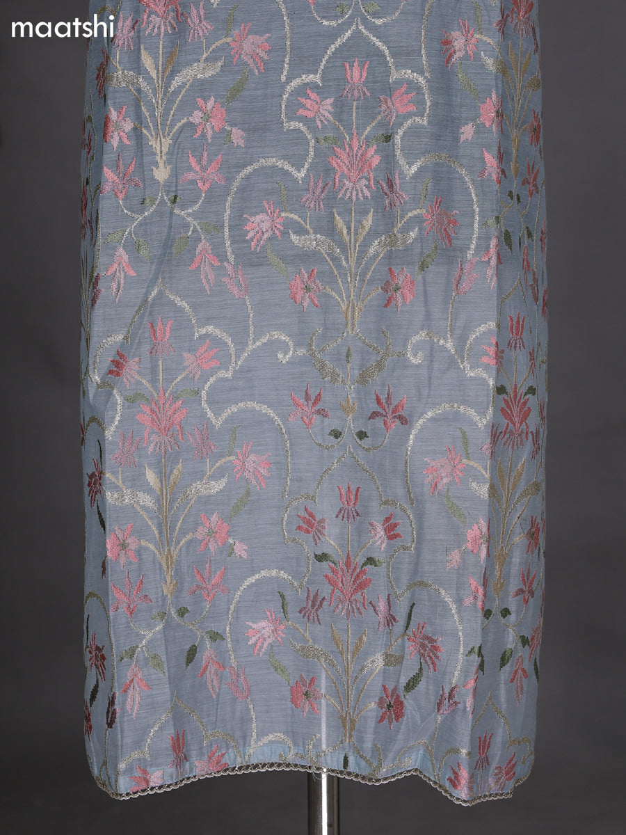 Pastel Blue Semi Stitch Mul Chanderi Dress Material With Embroidery Work Pattern