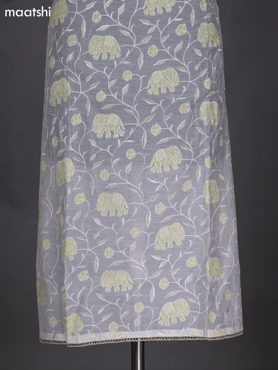 Off White and Pale Yellow Semi Stitch Mul Chanderi Dress Material With Embroidery Work Pattern