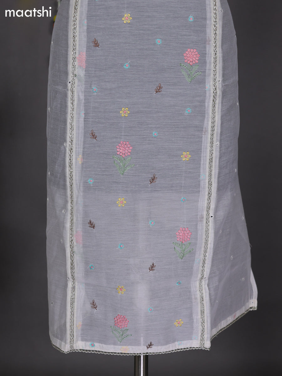 Off White Semi Stitch Mul Chanderi Dress Material With Floral Embroidery Work Pattern