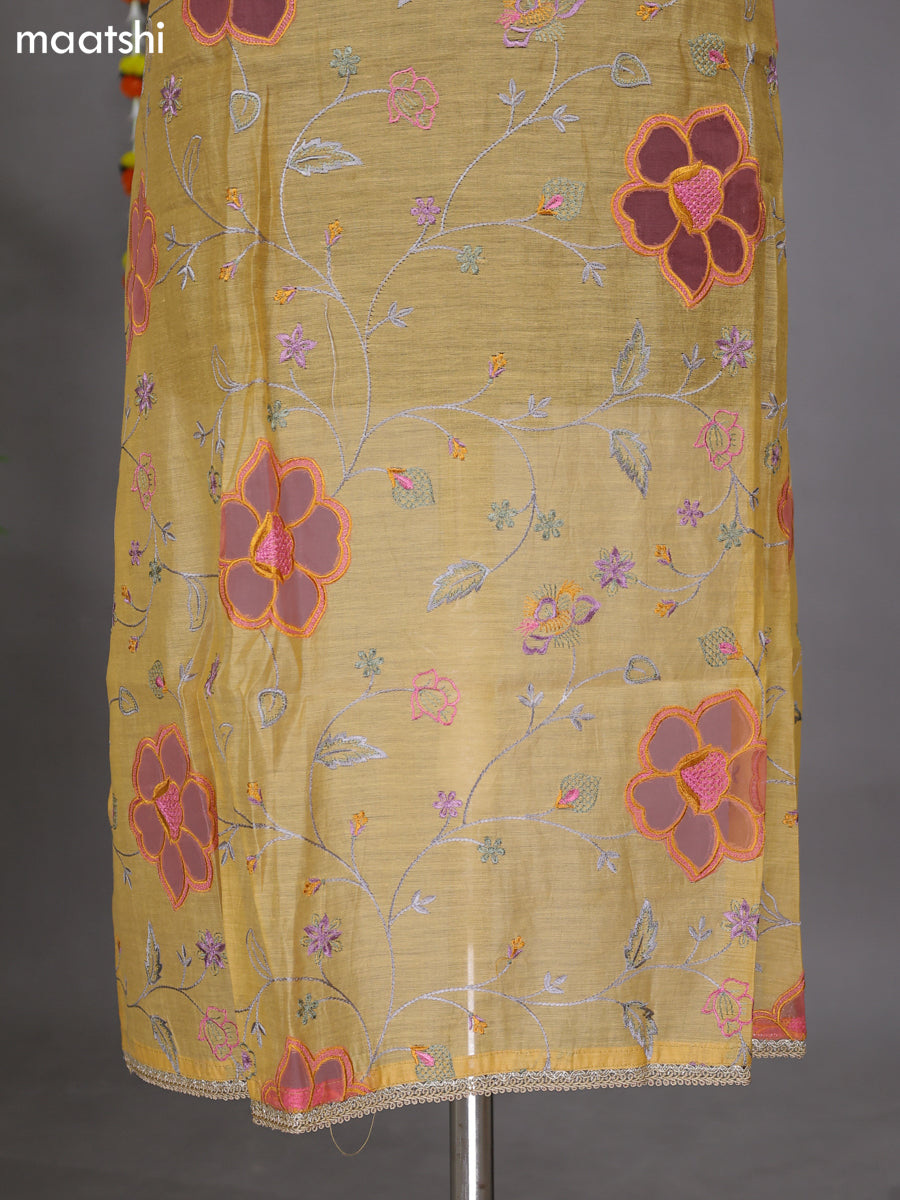 Mustard Yellow Semi Stitch Mul Chanderi Dress Material With Embroidery Work Pattern