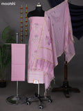 Light Pink Raw Silk Dress Material With Embroidery Work Neck Pattern