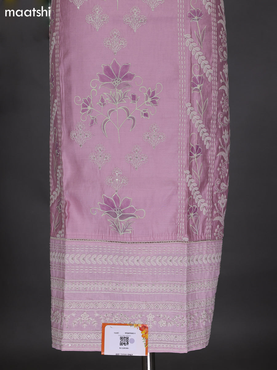 Light Pink Raw Silk Dress Material With Embroidery Work Neck Pattern
