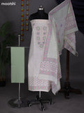 Off White and Pastel Green Cotton Dress Material With Embroidery Work Neck Pattern and Bottom & Dupatta
