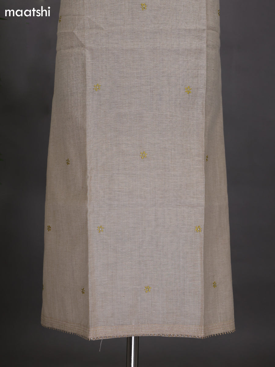 Beige and Lime Green Shade Cotton Dress Material With Embroidery Work Neck Pattern and Bottom & Dupatta