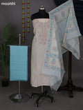 Beige and Pastel Blue Cotton Dress Material With Embroidery Work Neck Pattern and Bottom & Dupatta