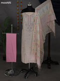 Beige and Peach Pink Cotton Dress Material With Embroidery Work Neck Pattern and Bottom & Dupatta