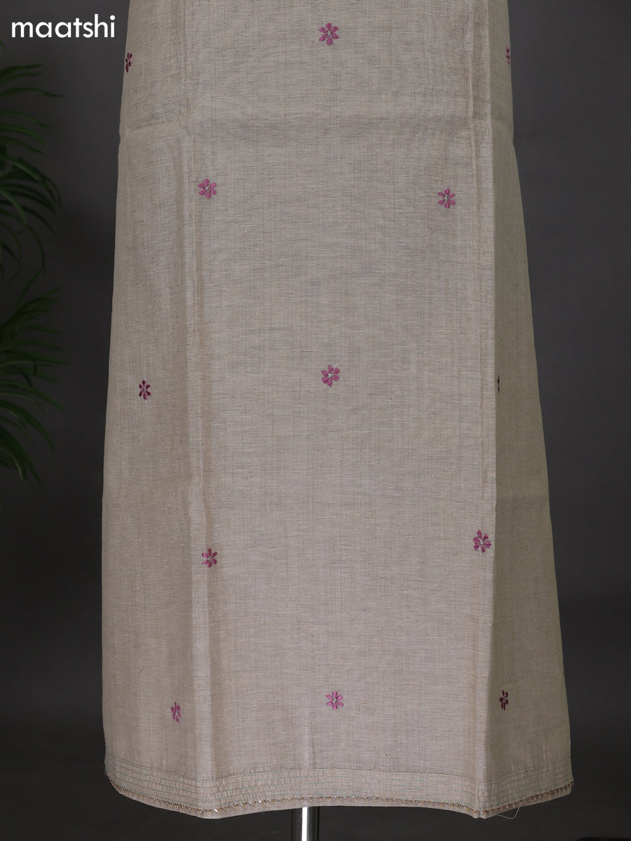 Beige and Peach Pink Cotton Dress Material With Embroidery Work Neck Pattern and Bottom & Dupatta