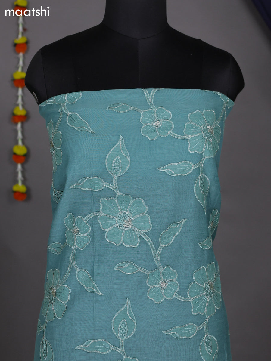 Pastel Green Mul Chanderi Dress Material With Floral Patch Pattern