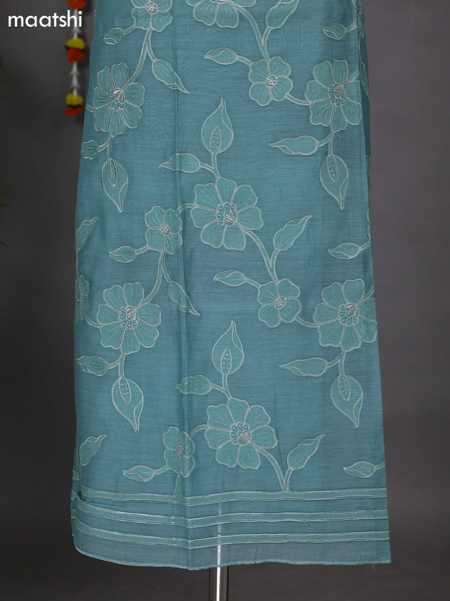 Pastel Green Mul Chanderi Dress Material With Floral Patch Pattern