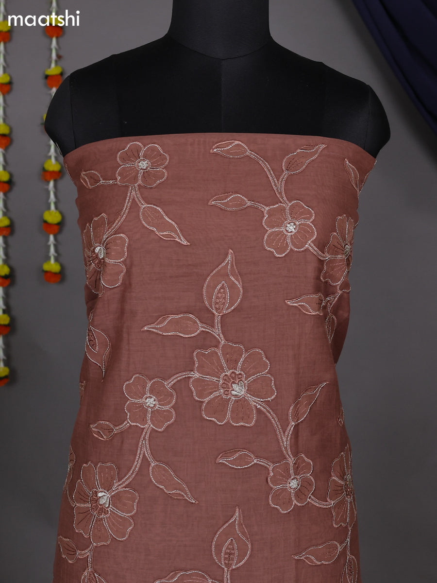 Brown Mul Chanderi Dress Material With Floral Patch Pattern