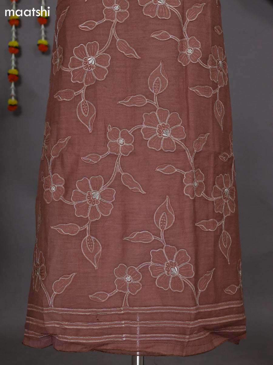 Brown Mul Chanderi Dress Material With Floral Patch Pattern