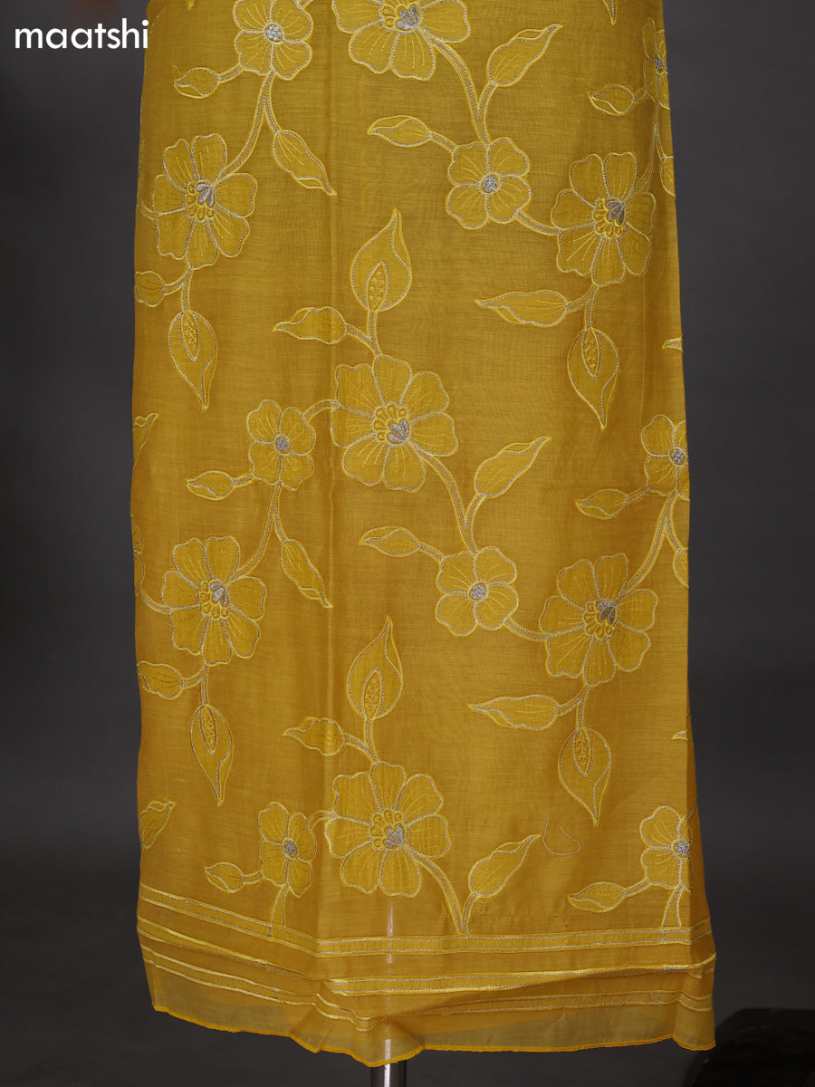 Yellow Mul Chanderi Dress Material With Floral Patch Pattern