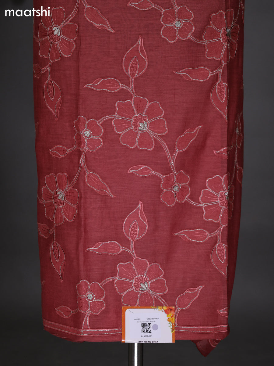 Maroon Shade Mul Chanderi Dress Material With Floral Patch Pattern