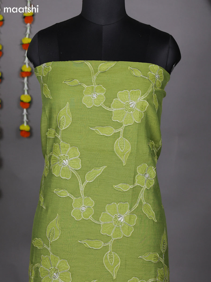 Green Mul Chanderi Dress Material With Floral Patch Pattern