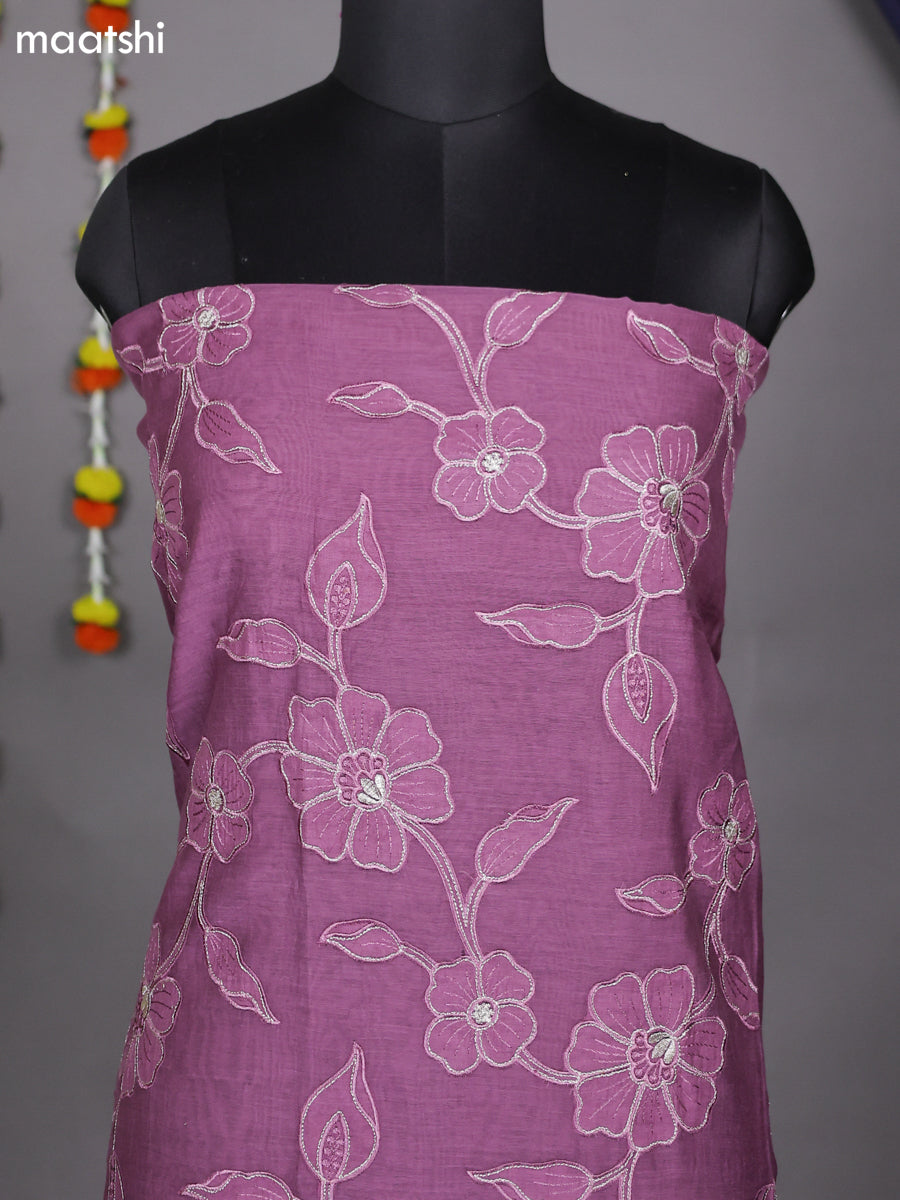 Purple Mul Chanderi Dress Material With Floral Patch Pattern