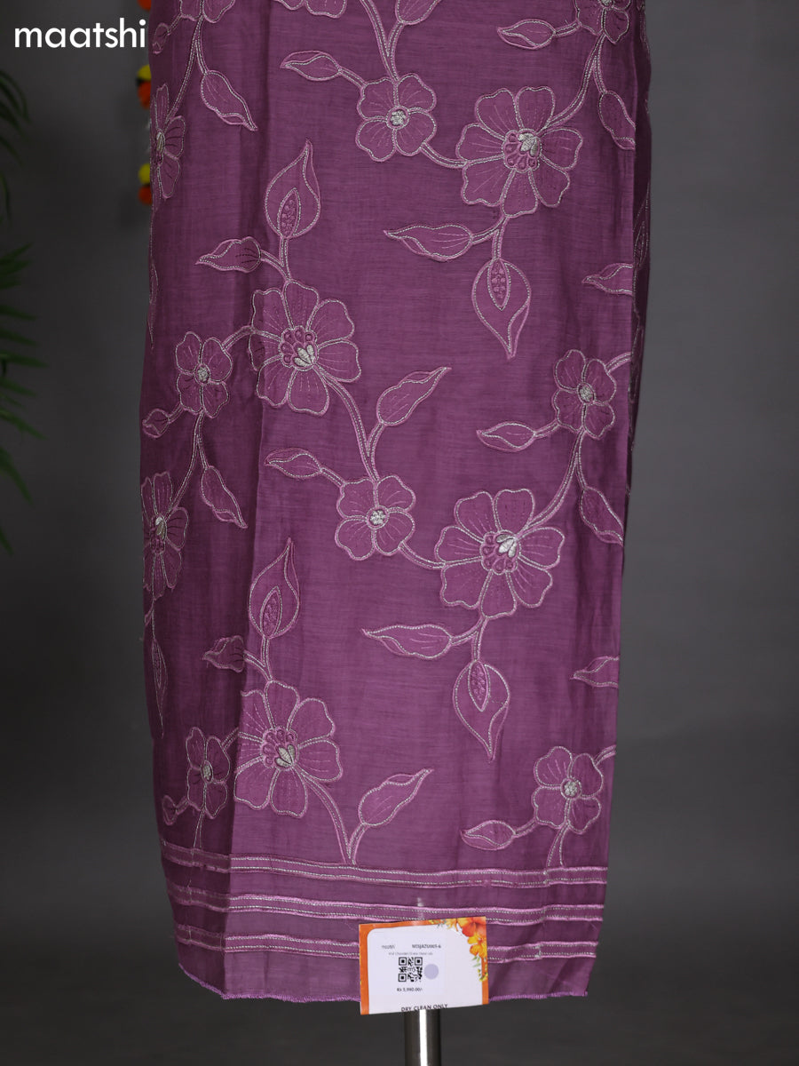Purple Mul Chanderi Dress Material With Floral Patch Pattern