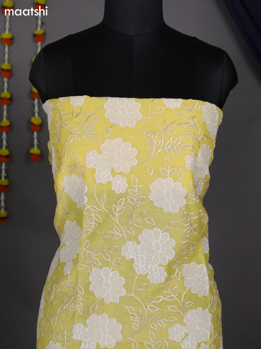 Yellow Mul Chanderi Dress Material With Embroidery Work Pattern