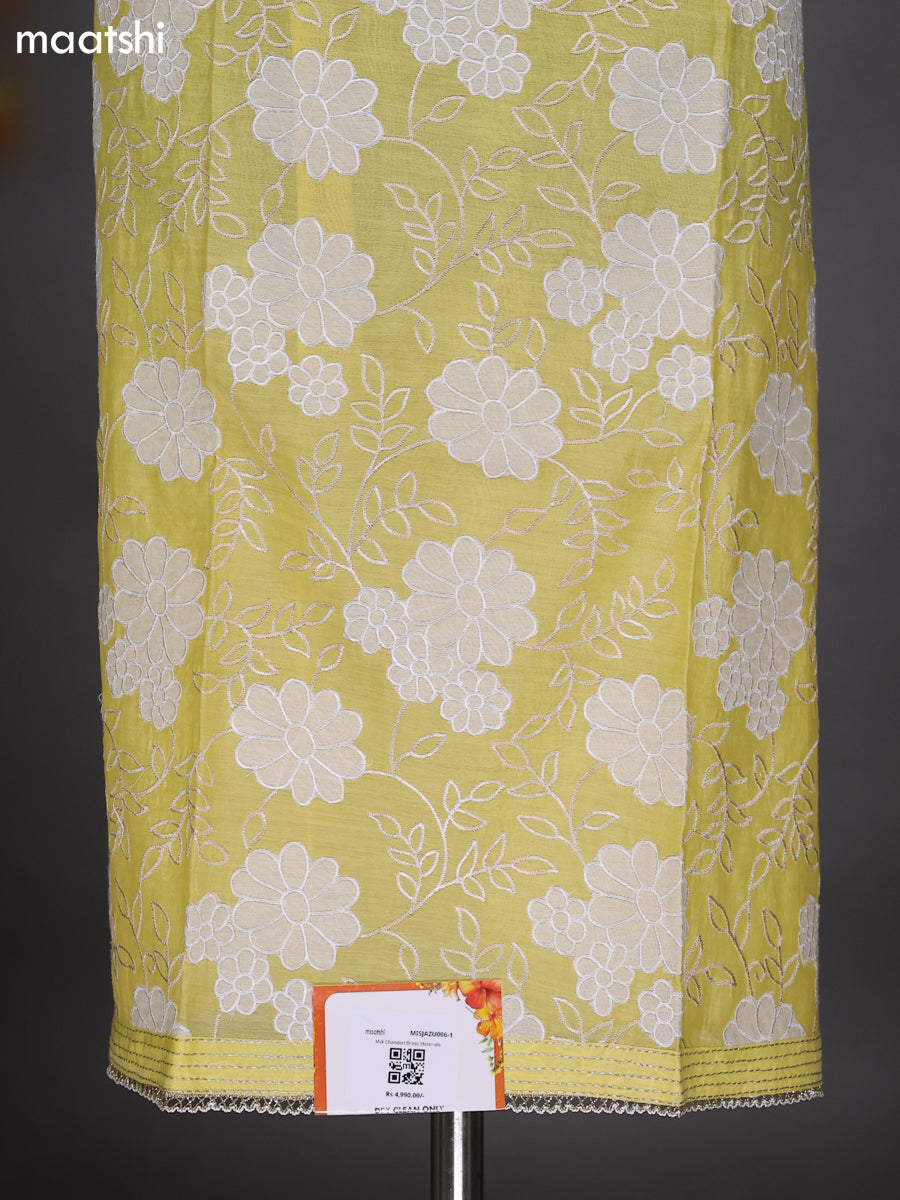 Yellow Mul Chanderi Dress Material With Embroidery Work Pattern