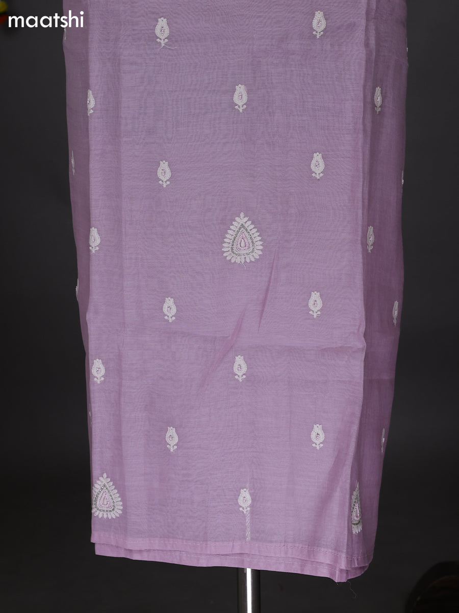 Pasteal Lavender Mul Chanderi Dress Material With Embroidery Work Neck Pattern
