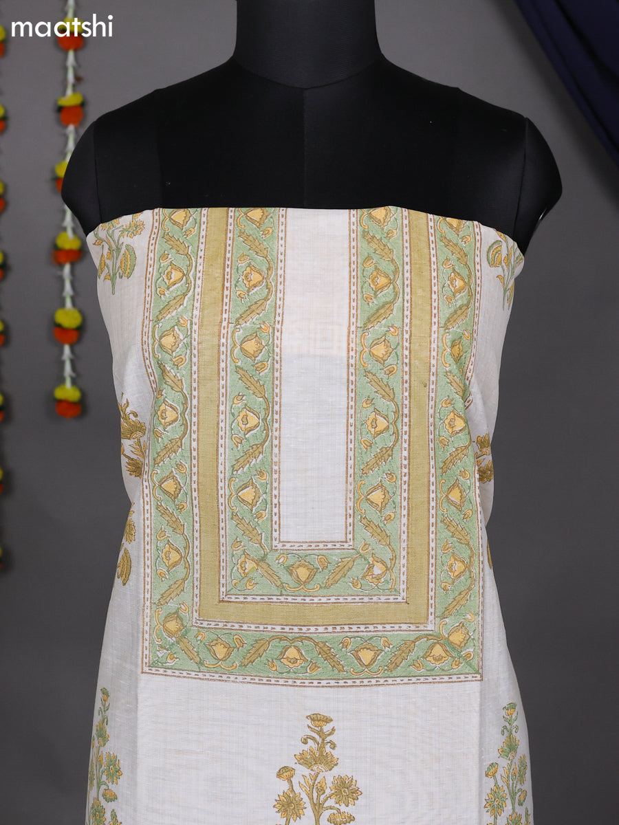 Off White and Mustard Shade Cotton Dress Material With Allover Prints and Bottom & Dupatta