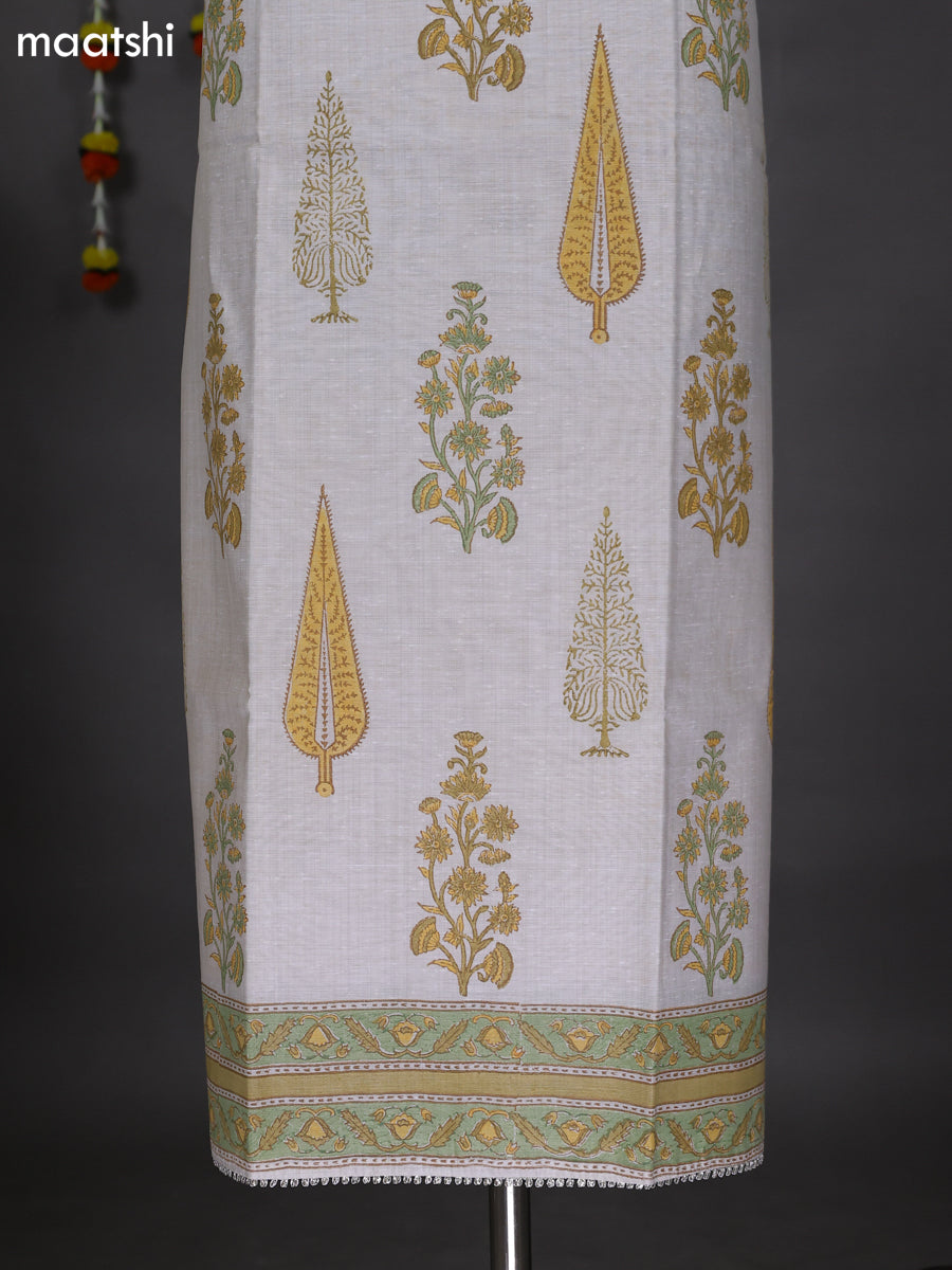 Off White and Mustard Shade Cotton Dress Material With Allover Prints and Bottom & Dupatta