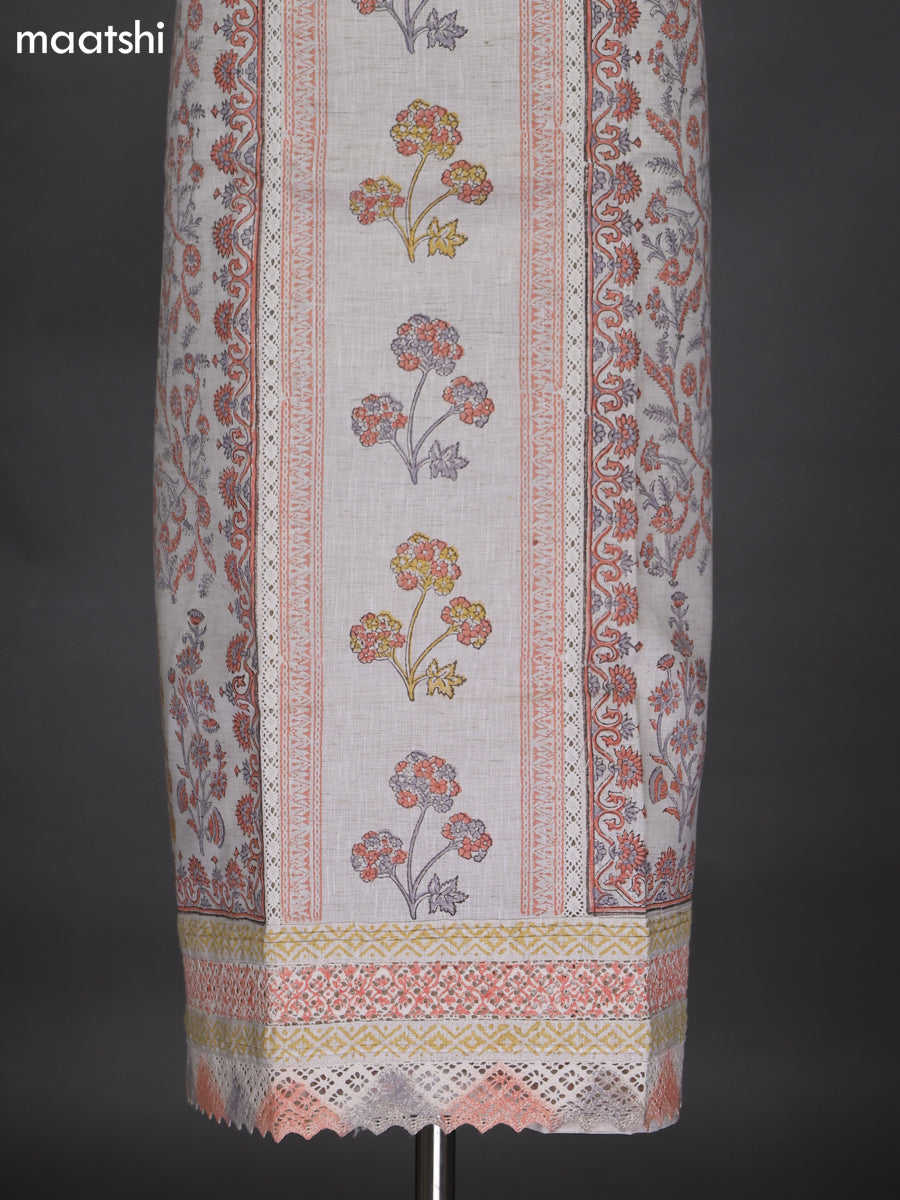 Off White and Peach Shade Cotton Dress Material With Allover Prints and Bottom & Dupatta