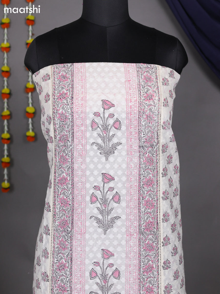 Off White and Peach Pink Cotton Dress Material With Allover Prints & Lace Work Botter and Bottom & Kota Dupatta