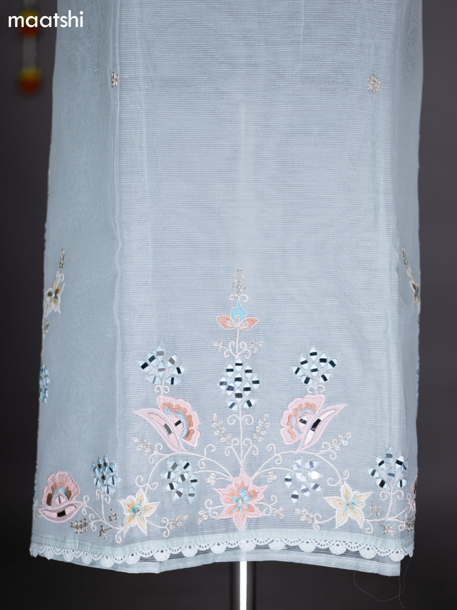 Teal Green Shade Kota Dress Material With Mirror & Embroidery Work Neck Pattern and Bottom & Dupatta