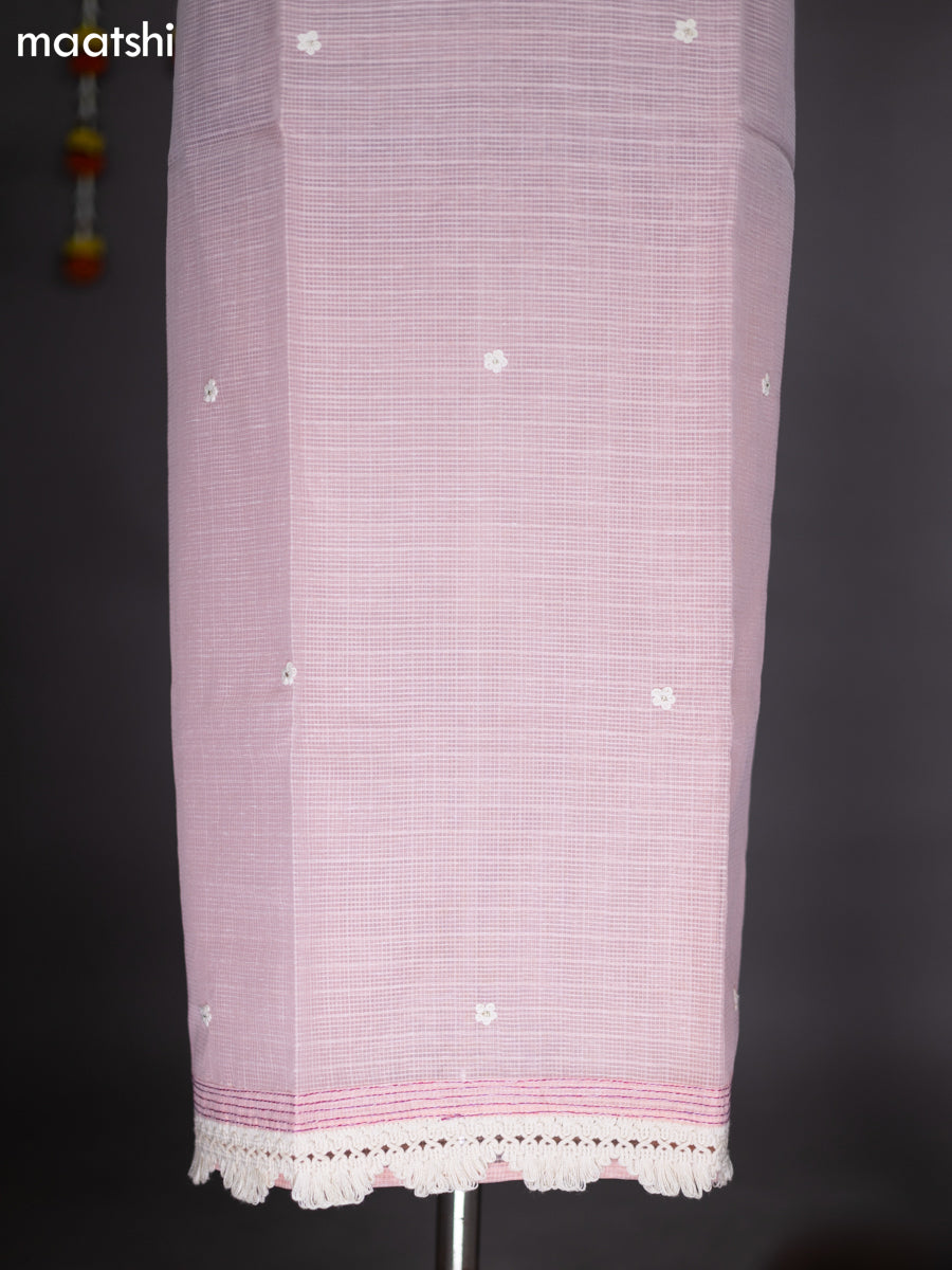 Peach Shade Kota Dress Material With Embroidery Work Neck Pattern and Bottom & Dupatta