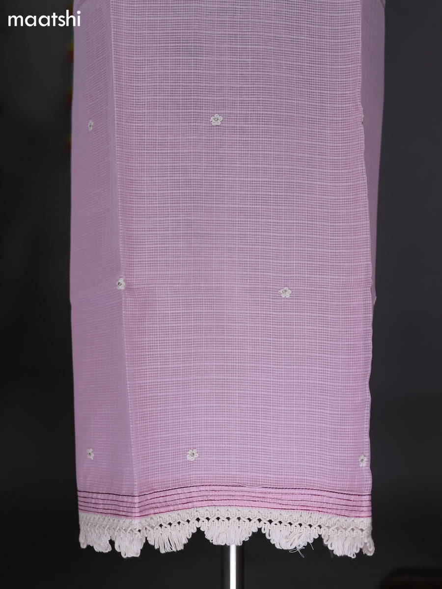 Peach Pink Kota Dress Material With Embroidery Work Neck Pattern and Bottom & Dupatta