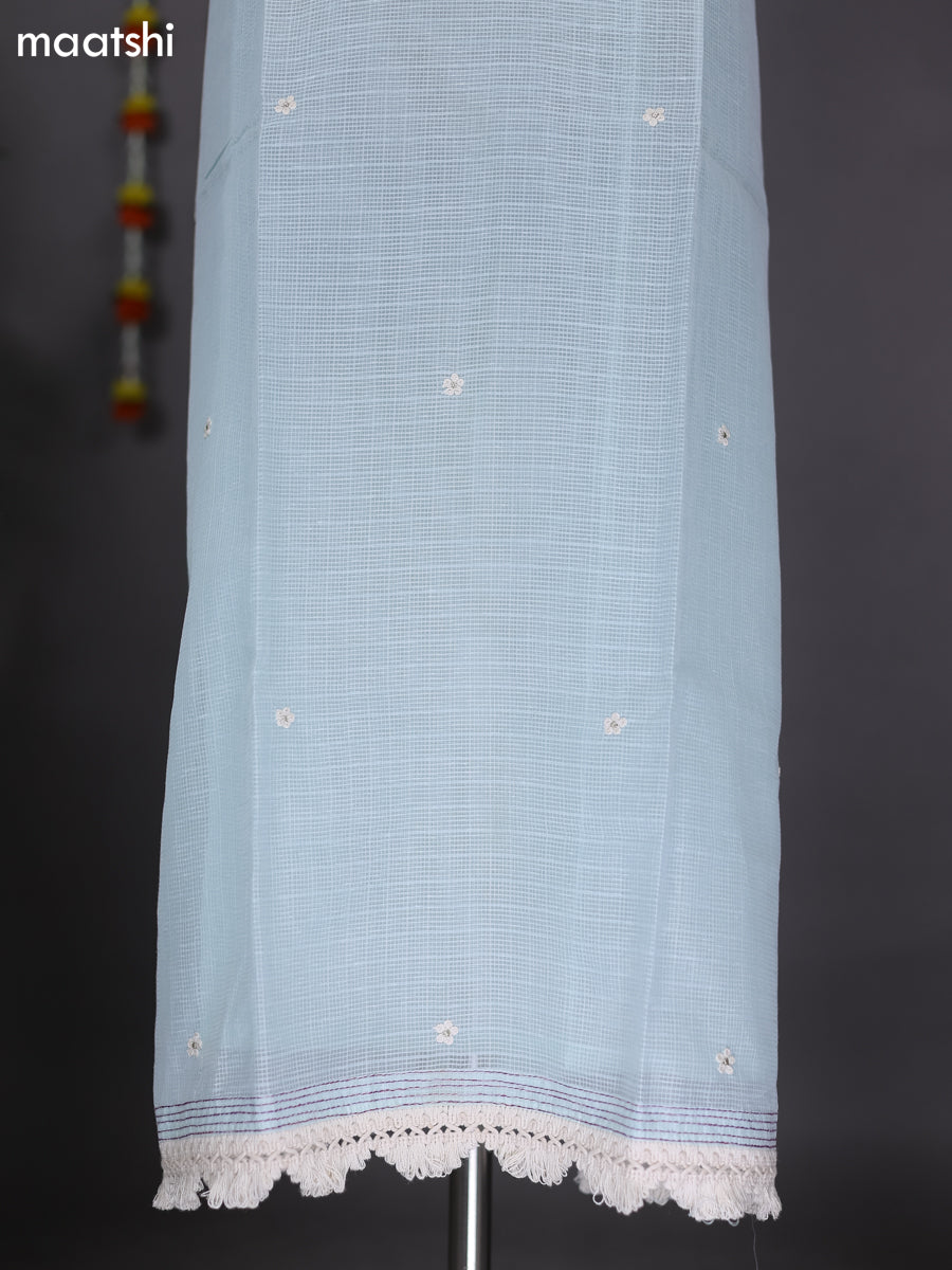 Teal Blue Shade Kota Dress Material With Embroidery Work Neck Pattern