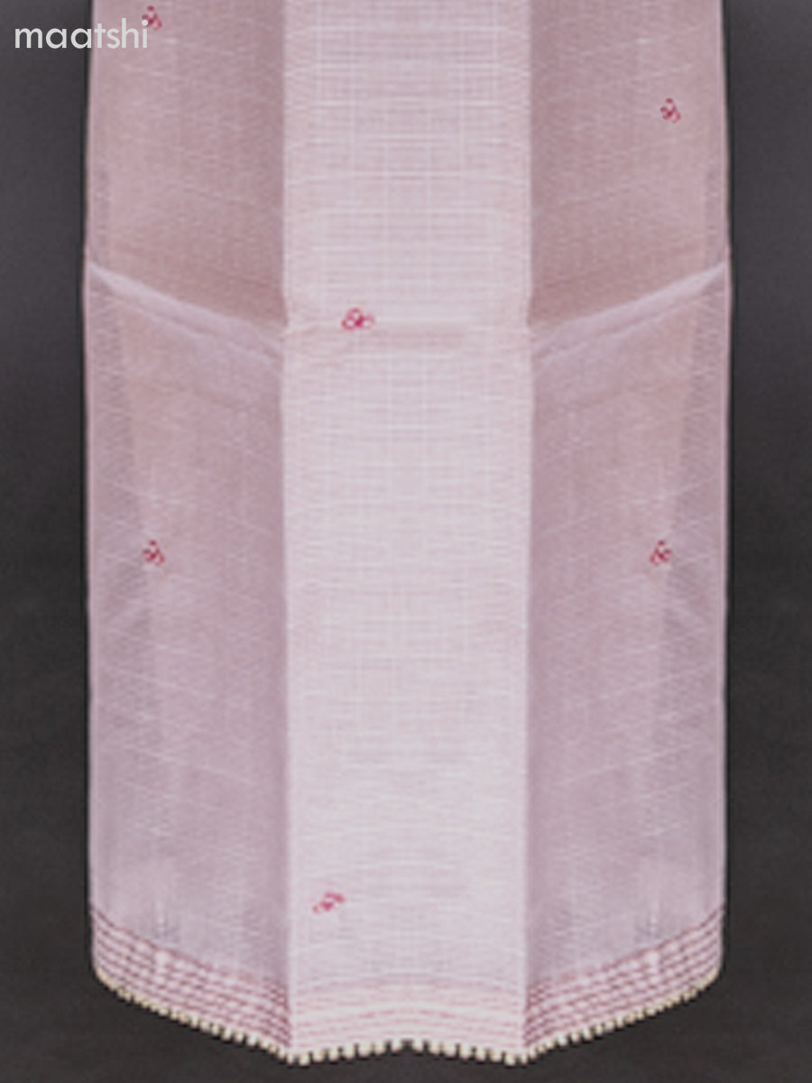 Peach Shade Kota Dress Material With Embroidery Work Neck Pattern