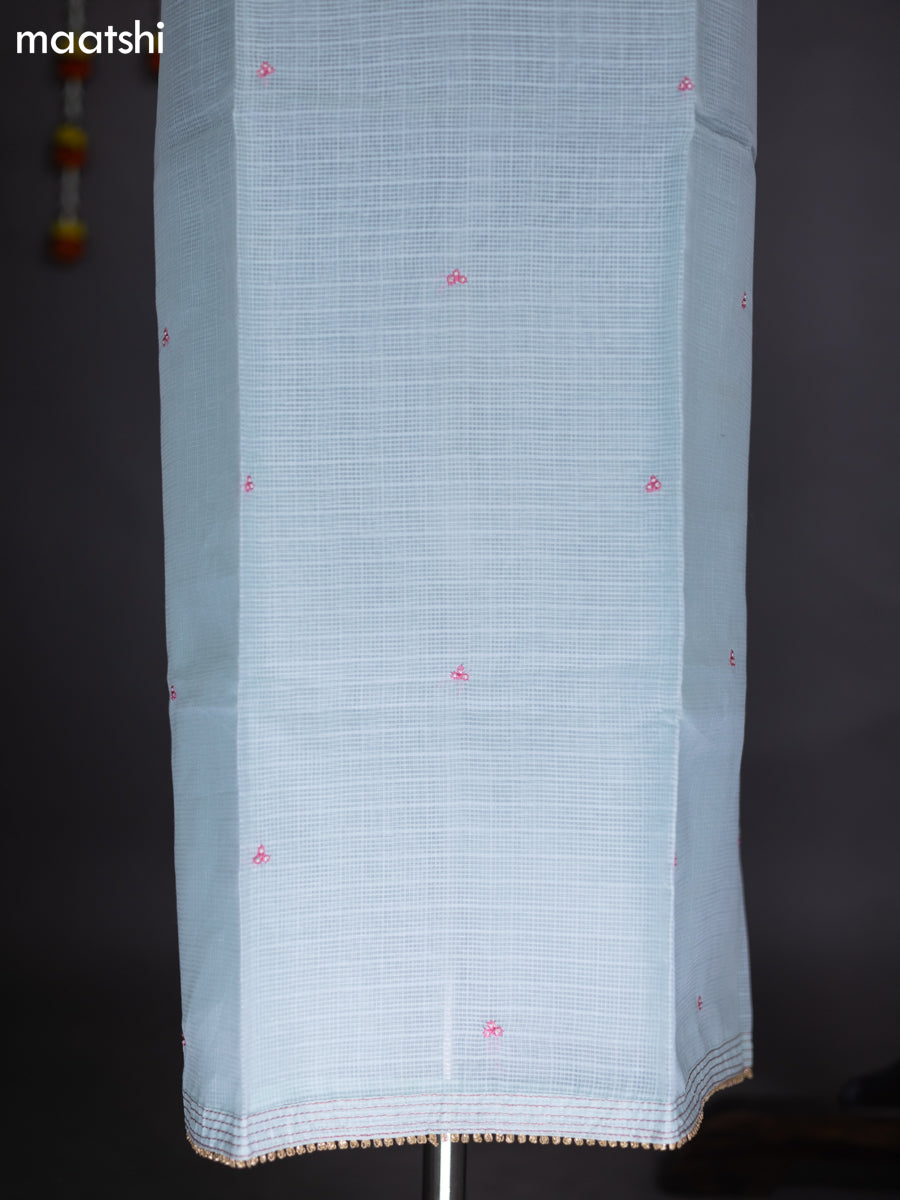 Teal Green Shade Kota Dress Material With Embroidery Work Neck Pattern