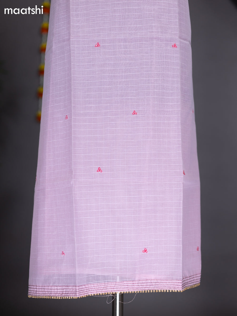 Peach Pink Kota Dress Material With Embroidery Work Neck Pattern and Bottom & Dupatta