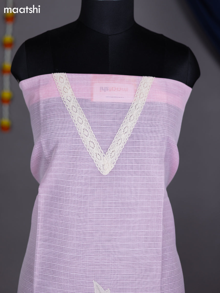 Peach Pink and Beige Kota Dress Material With Embroidery Work Pattern