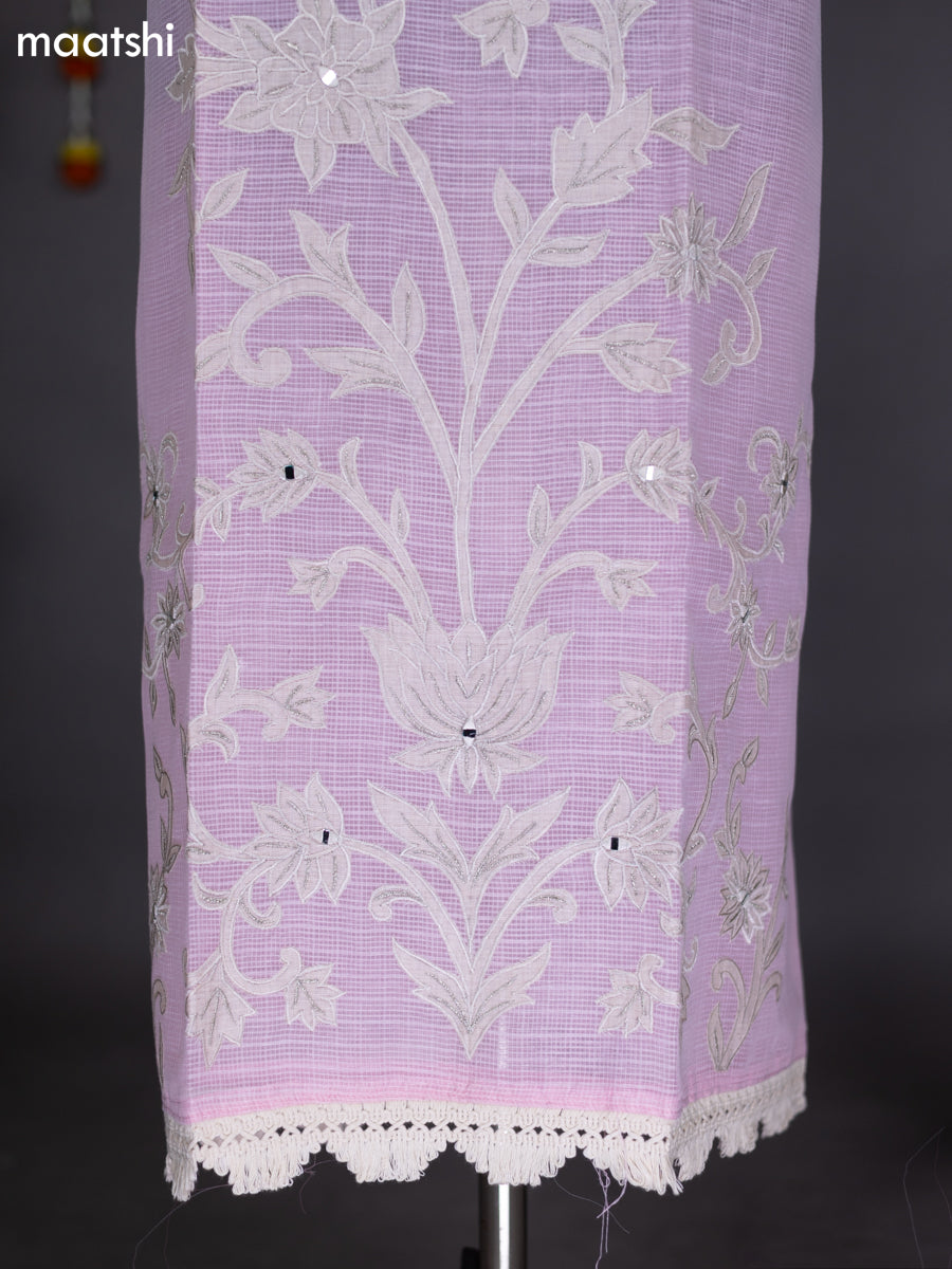 Peach Pink and Beige Kota Dress Material With Embroidery Work Pattern