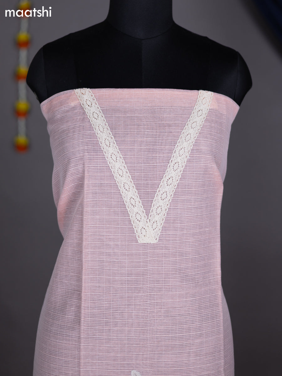 Peach Shade and Beige Kota Dress Material With Embroidery Work Pattern and Bottom & Dupatta