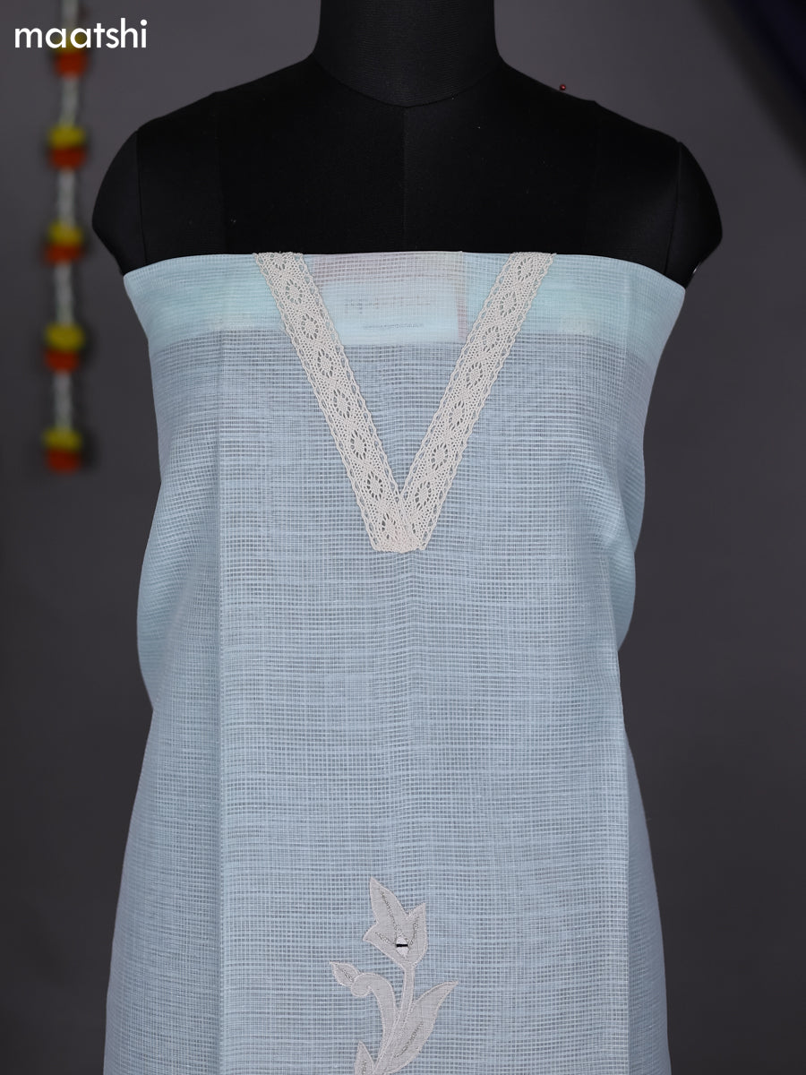 Light Blue Kota Dress Material With Embroidery Work Pattern and Bottom & Dupatta