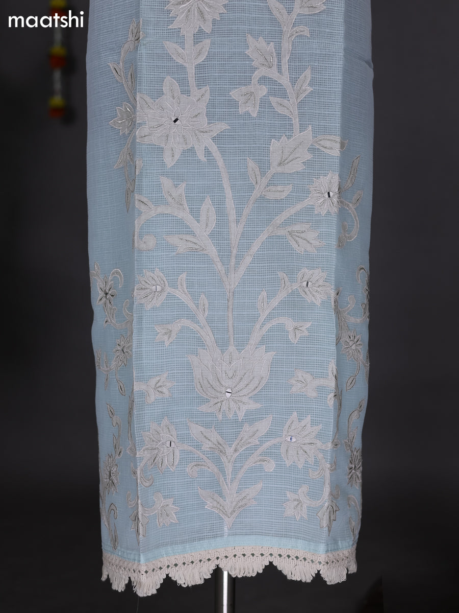 Light Blue Kota Dress Material With Embroidery Work Pattern and Bottom & Dupatta