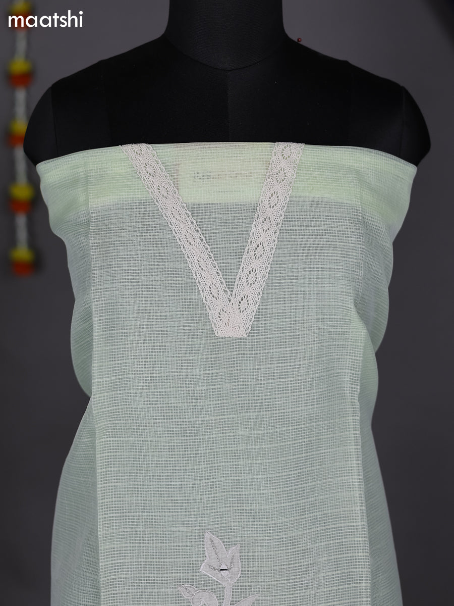 Mild Pista Green Kota Dress Material With Embroidery Work Pattern