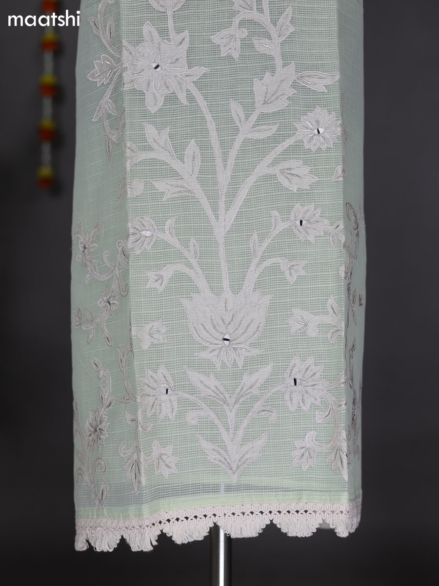Mild Pista Green Kota Dress Material With Embroidery Work Pattern