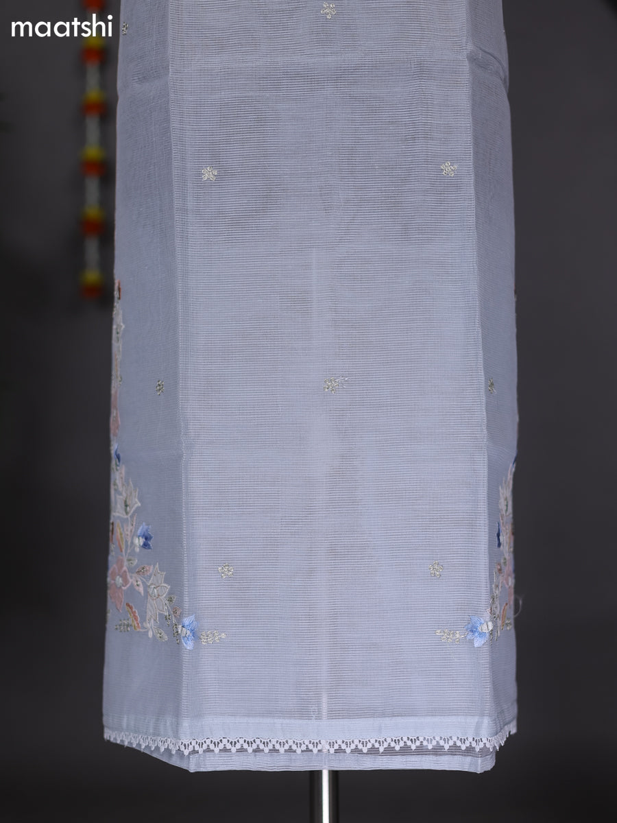 Pastel Blue Kota Dress Material With Mirror & Embroidery Work Neck Pattern