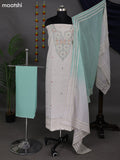 Beige and Teal Shade Cotton Dress Material With Embroidery Work Neck Pattern