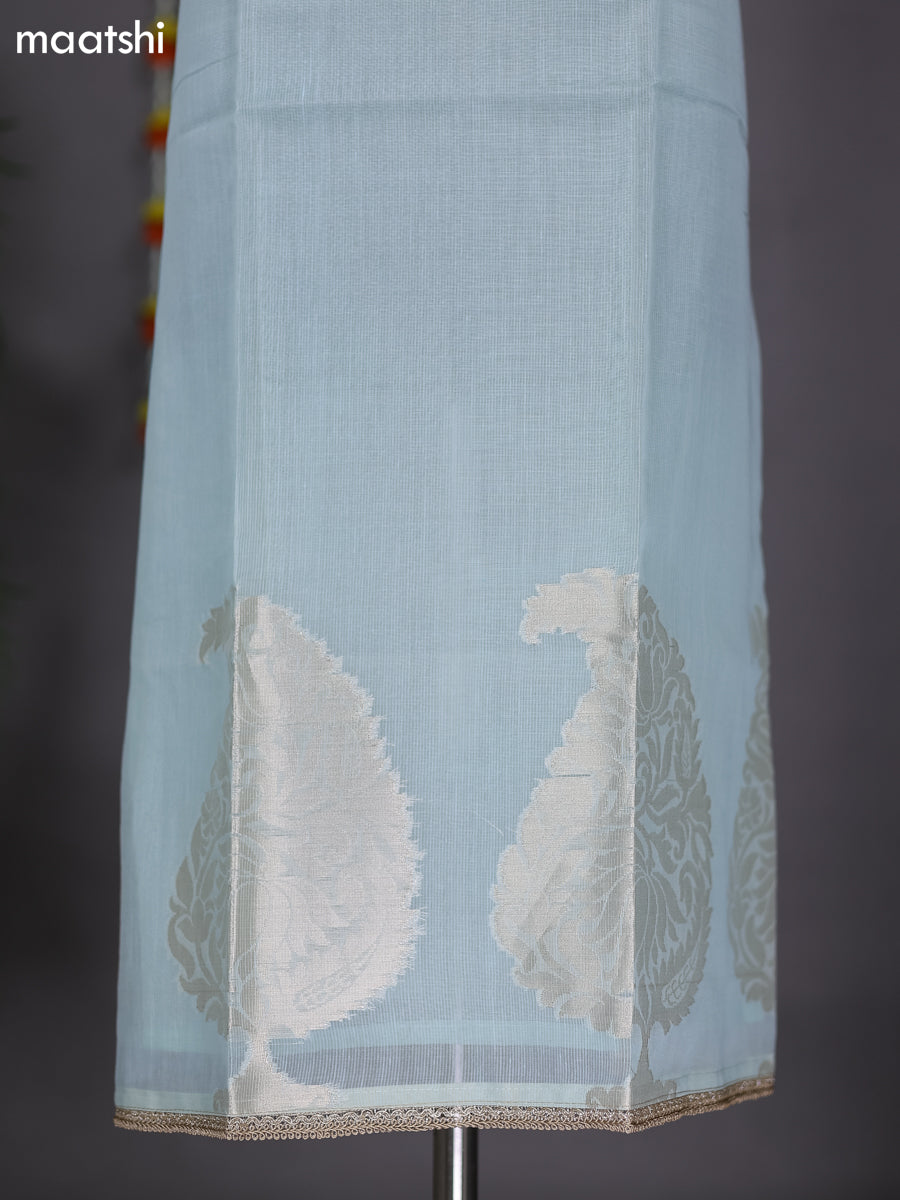 Teal Blue Shade Kota Dress Material With Embroidery Work Pattern and Bottom & Dupatta