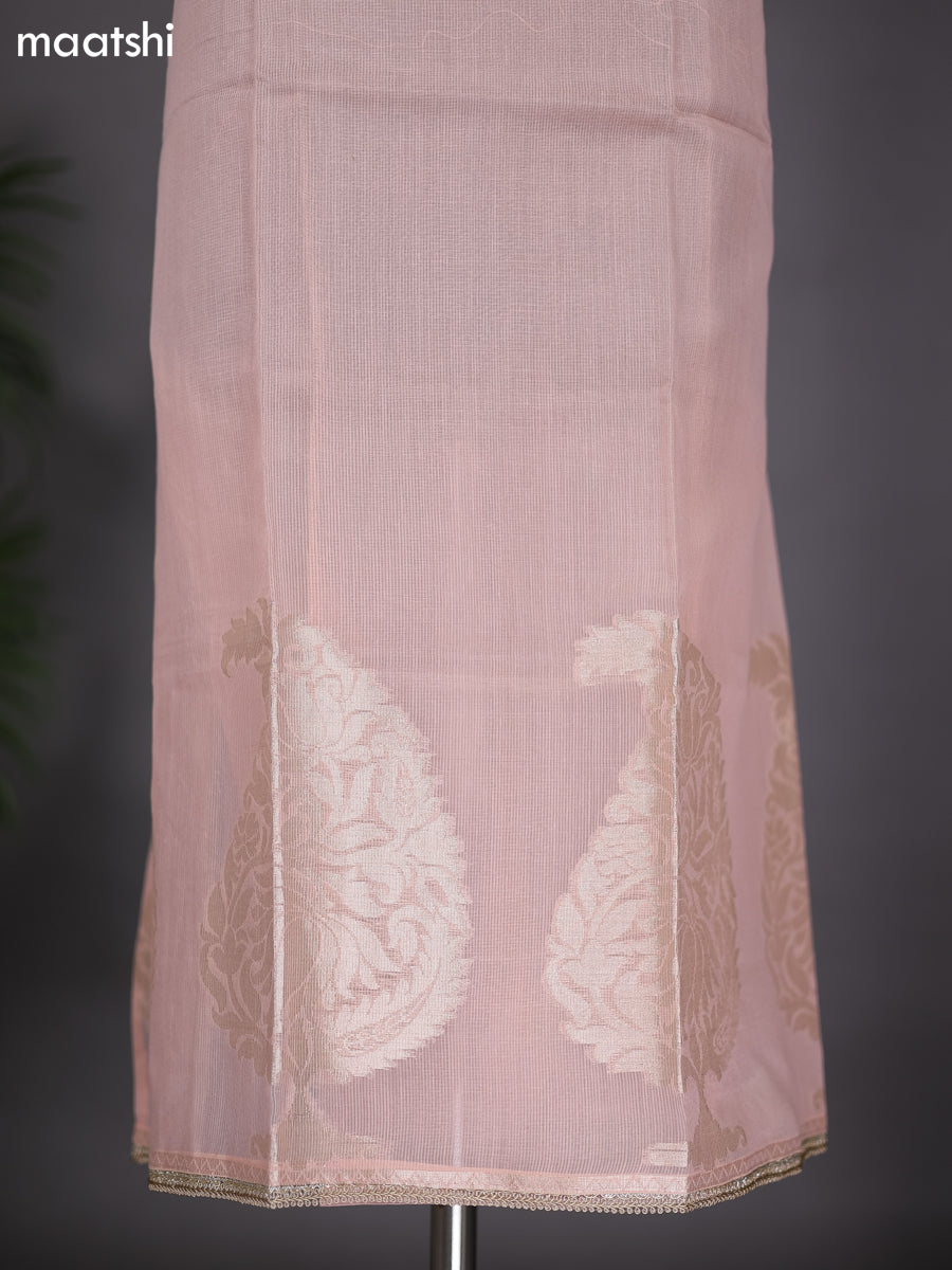 Peach Shade Kota Dress Material With Embroidery Work Neck Pattern and Bottom & Dupatta