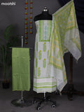 Off White and Pastel Green Cotton Dress Material With Allover Prints & Lace Work Botter