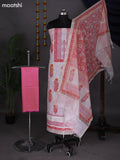 Off White and Peach Pink Cotton Dress Material With Allover Prints & Lace Work Botter