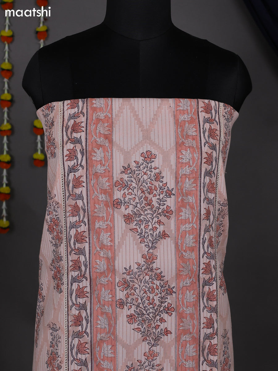Mild Peach Cotton Dress Material With Floral Embroidery Work Pattern
