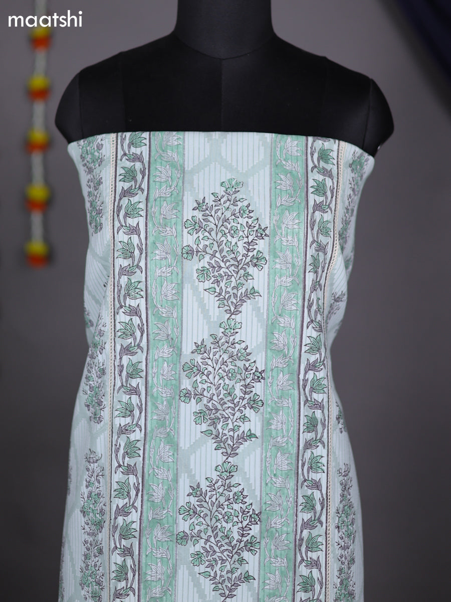 Pastel Green Shade Cotton Dress Material With Floral Embroidery Work Pattern