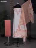 Off White and Peach Orange Cotton Dress Material With Floral Applique Work Pattern and Bottom & Dupatta